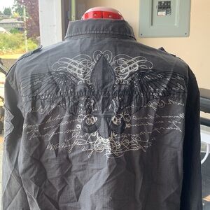 Grey grunge button up with cool patch